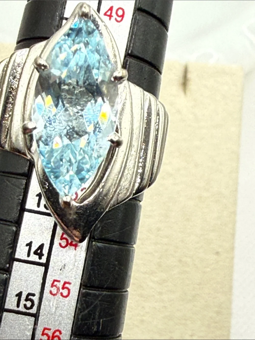 Incredible vintage modernist Silver Ring Blue Marquise Topaz tests sapphire Sz 6